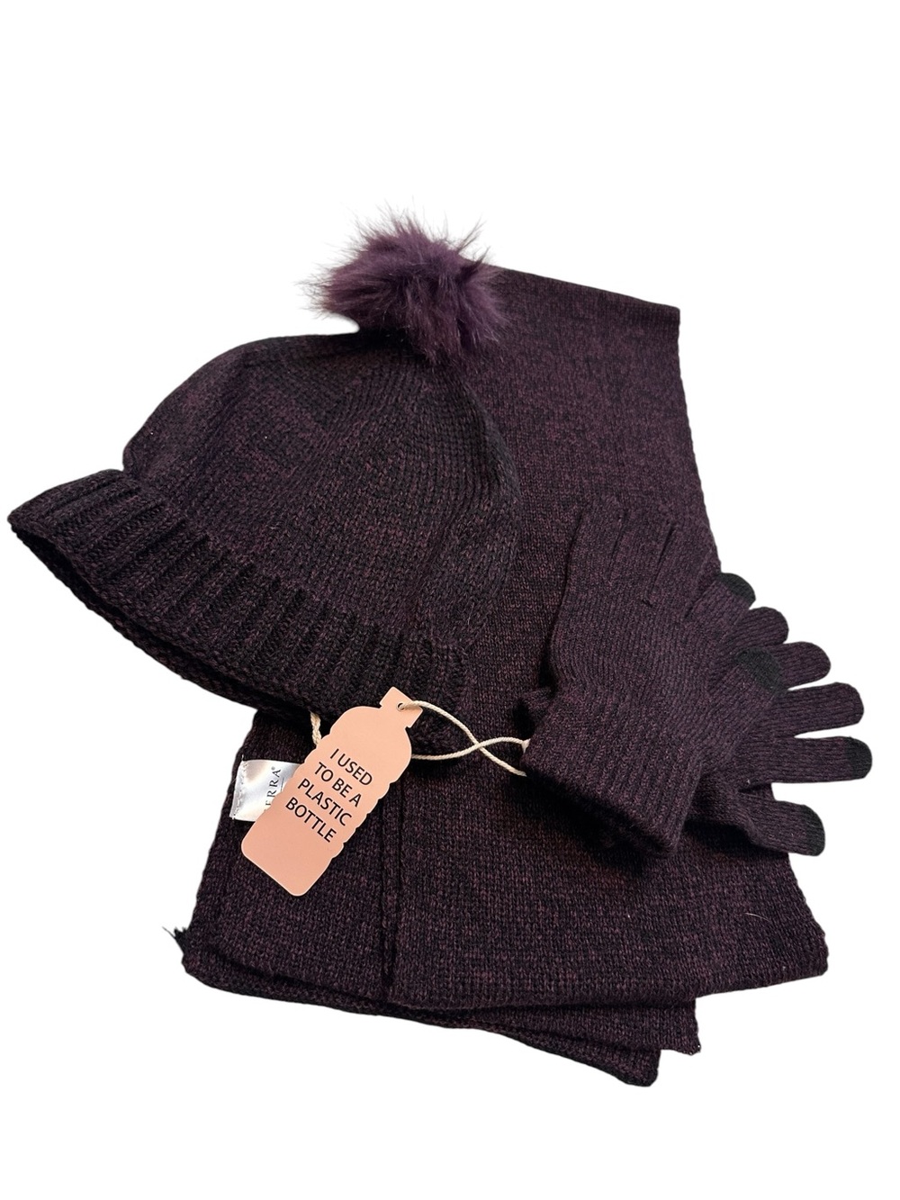 Serra 3-Piece Plum Purple Winter Set – Scarf, Pom Pom Hat & Gloves